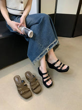 LBSFY  - Sexy Women Slides Slippers Open Toe Summer Outside Mules Shoes Wedge High Heels Belt Buckle Black Green Party Pumps Shoes Woman